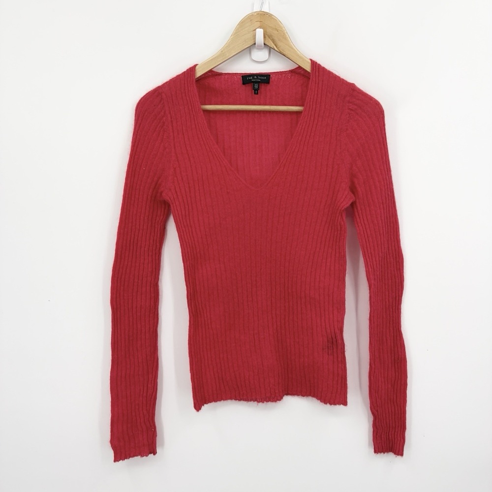 Rag & Bone Sweater Womens XSmall Mohair Angora Red Holiday Capsule Quiet Luxury